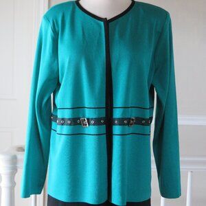 Exclusively Misook Size Large Teal Green Back Trim Long Sleeve Jacket